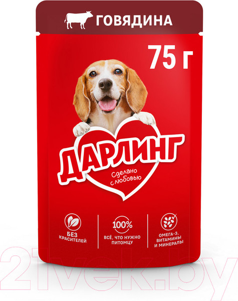Изображение товара Влажный корм для собак Дарлинг Говядина в подливе (75г)