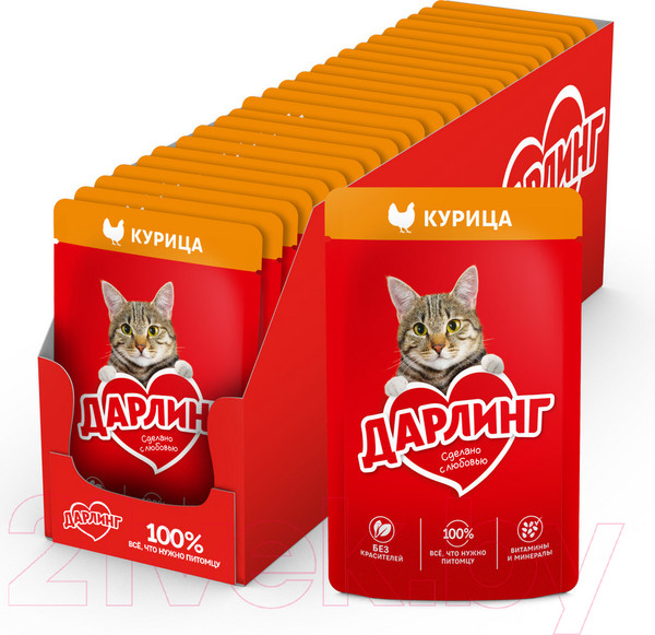 Изображение товара Влажный корм для кошек Дарлинг Курица в подливе (75г)