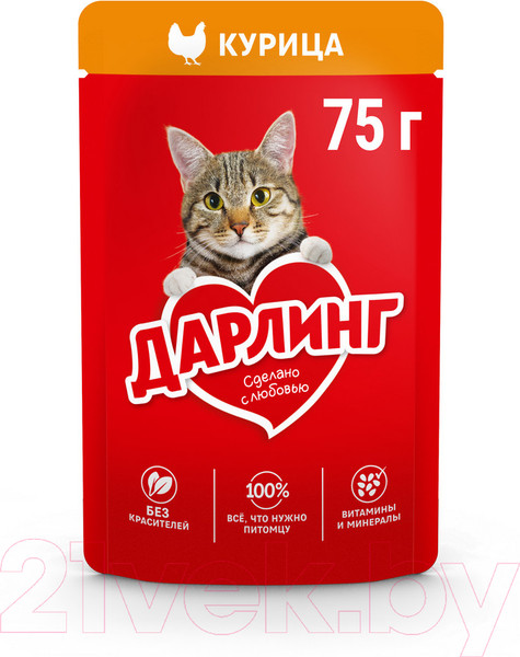 Изображение товара Влажный корм для кошек Дарлинг Курица в подливе (75г)