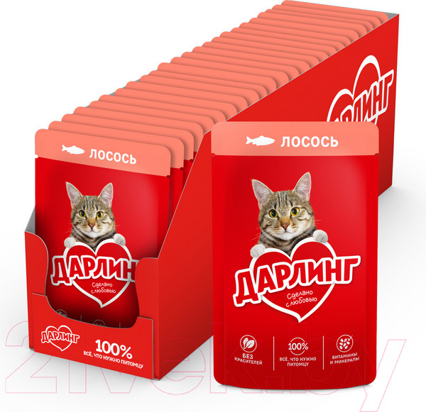 Изображение товара Влажный корм для кошек Дарлинг Лосось в подливе (75г)