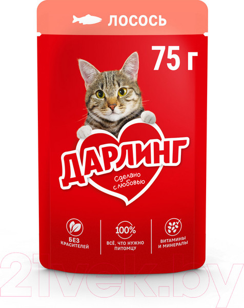 Изображение товара Влажный корм для кошек Дарлинг Лосось в подливе (75г)
