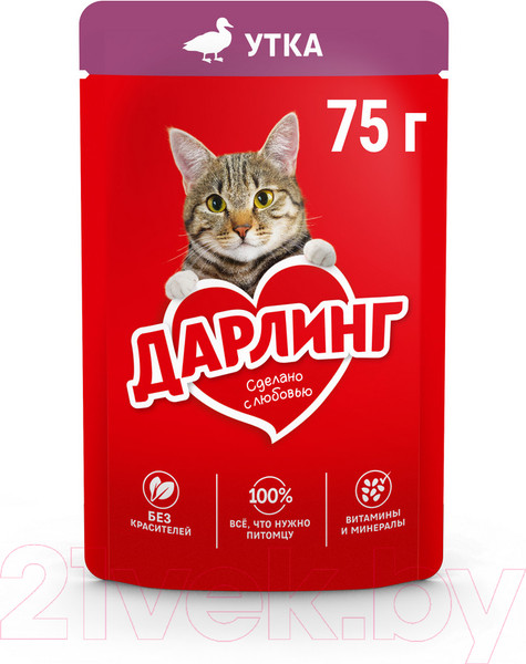 Изображение товара Влажный корм для кошек Дарлинг Утка в подливе (75г)