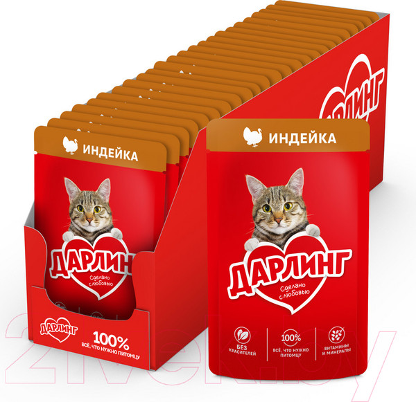 Изображение товара Влажный корм для кошек Дарлинг Индейка в подливе (75г)