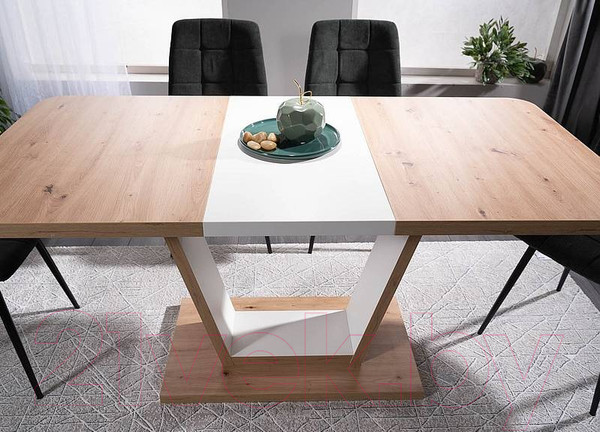 Изображение товара Обеденный стол Signal Nigel 120-160x80x76 (дуб артизан/белый матовый)