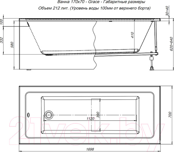 Изображение товара Ванна акриловая Aquanet Grace 170x70