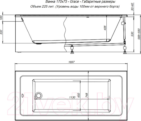 Изображение товара Ванна акриловая Aquanet Grace 170x75
