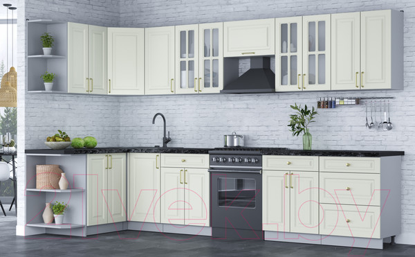 Изображение товара Кухонный гарнитур Интерлиния Мила Шато 1.5x3.4 левая (белый/белый/кастилло темный)