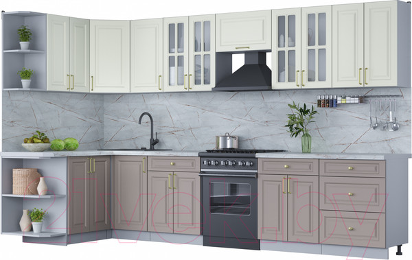 Изображение товара Кухонный гарнитур Интерлиния Мила Шато 1.5x3.4 левая (белый/луна/серый каспий)