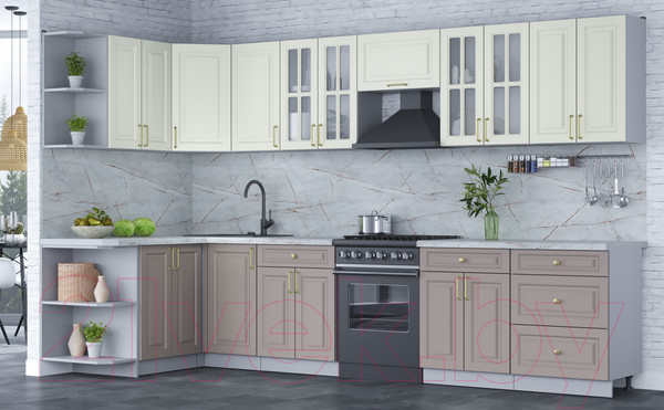 Изображение товара Кухонный гарнитур Интерлиния Мила Шато 1.5x3.4 левая (белый/луна/серый каспий)