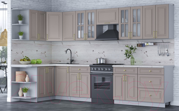 Изображение товара Кухонный гарнитур Интерлиния Мила Шато 1.5x3.4 левая (луна/луна/бискайская сосна)