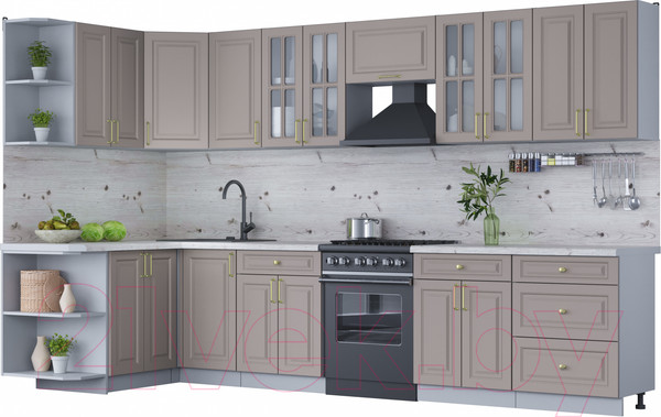 Изображение товара Кухонный гарнитур Интерлиния Мила Шато 1.5x3.4 левая (луна/луна/бискайская сосна)