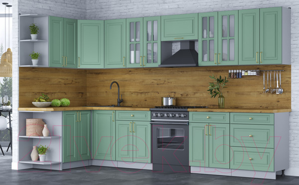 Изображение товара Кухонный гарнитур Интерлиния Мила Шато 1.5x3.4 левая (мята/мята/дуб бунратти)