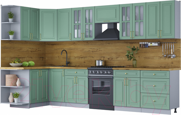 Изображение товара Кухонный гарнитур Интерлиния Мила Шато 1.5x3.4 левая (мята/мята/дуб бунратти)