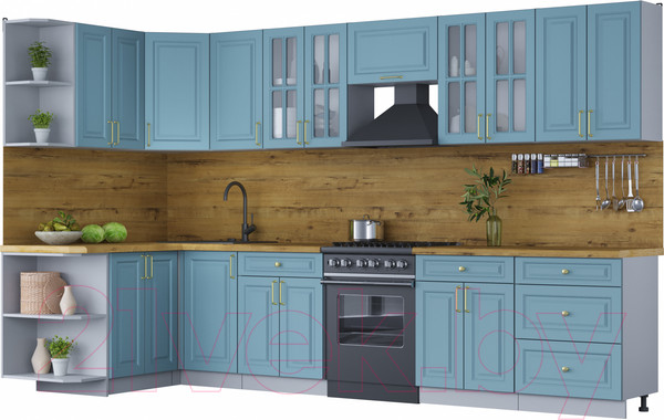 Изображение товара Кухонный гарнитур Интерлиния Мила Шато 1.5x3.4 левая (океан/океан/дуб бунратти)