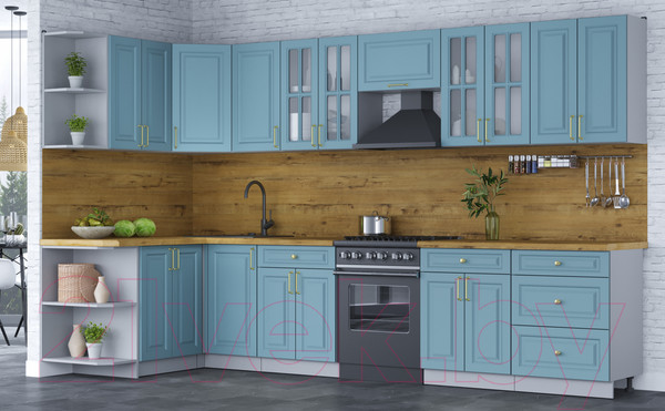 Изображение товара Кухонный гарнитур Интерлиния Мила Шато 1.5x3.4 левая (океан/океан/дуб бунратти)