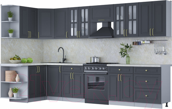 Изображение товара Кухонный гарнитур Интерлиния Мила Шато 1.5x3.4 левая (пепел/пепел/опал светлый)