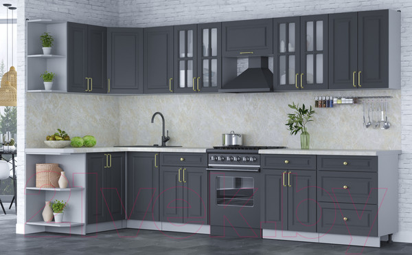 Изображение товара Кухонный гарнитур Интерлиния Мила Шато 1.5x3.4 левая (пепел/пепел/опал светлый)