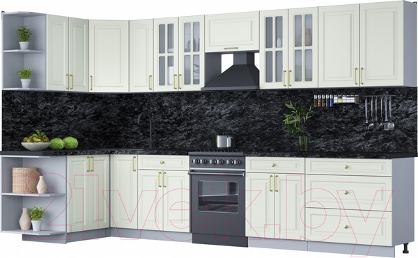 Изображение товара Кухонный гарнитур Интерлиния Мила Шато 1.5x3.5 левая (белый/белый/кастилло темный)