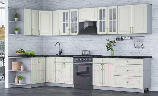 Изображение товара Кухонный гарнитур Интерлиния Мила Шато 1.5x3.5 левая (белый/белый/кастилло темный)