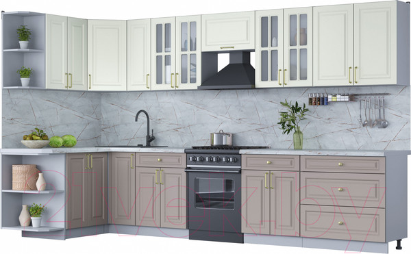 Изображение товара Кухонный гарнитур Интерлиния Мила Шато 1.5x3.5 левая (белый/луна/серый каспий)