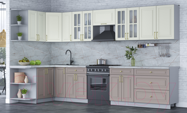 Изображение товара Кухонный гарнитур Интерлиния Мила Шато 1.5x3.5 левая (белый/луна/серый каспий)