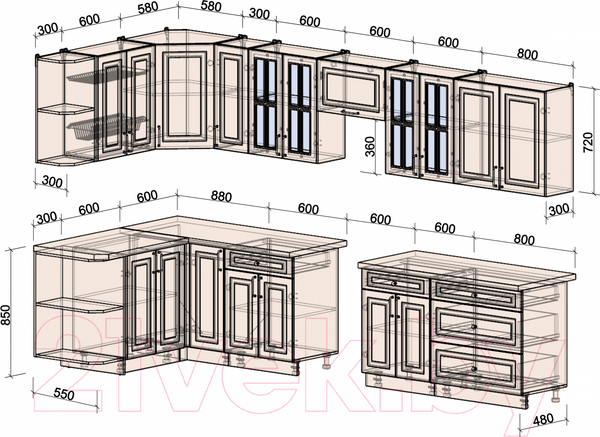 Изображение товара Кухонный гарнитур Интерлиния Мила Шато 1.5x3.5 левая (белый/луна/серый каспий)