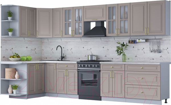 Изображение товара Кухонный гарнитур Интерлиния Мила Шато 1.5x3.5 левая (луна/луна/бискайская сосна)