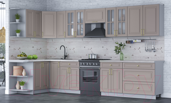 Изображение товара Кухонный гарнитур Интерлиния Мила Шато 1.5x3.5 левая (луна/луна/бискайская сосна)