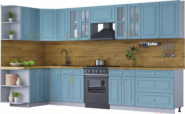 Изображение товара Кухонный гарнитур Интерлиния Мила Шато 1.5x3.5 левая (океан/океан/дуб бунратти)