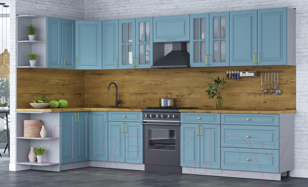 Изображение товара Кухонный гарнитур Интерлиния Мила Шато 1.5x3.5 левая (океан/океан/дуб бунратти)