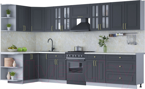 Изображение товара Кухонный гарнитур Интерлиния Мила Шато 1.5x3.5 левая (пепел/пепел/опал светлый)