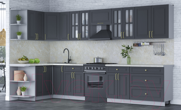 Изображение товара Кухонный гарнитур Интерлиния Мила Шато 1.5x3.5 левая (пепел/пепел/опал светлый)