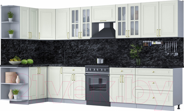 Изображение товара Кухонный гарнитур Интерлиния Мила Шато 1.5x3.6 левая (белый/белый/кастилло темный)