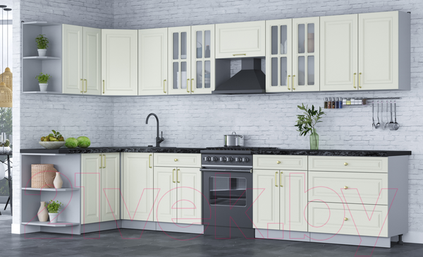 Изображение товара Кухонный гарнитур Интерлиния Мила Шато 1.5x3.6 левая (белый/белый/кастилло темный)