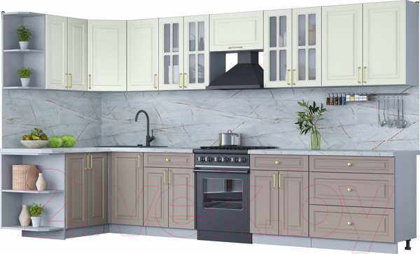 Изображение товара Кухонный гарнитур Интерлиния Мила Шато 1.5x3.6 левая (белый/луна/серый каспий)