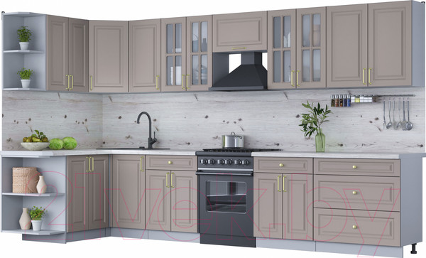 Изображение товара Кухонный гарнитур Интерлиния Мила Шато 1.5x3.6 левая (луна/луна/бискайская сосна)