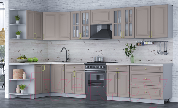 Изображение товара Кухонный гарнитур Интерлиния Мила Шато 1.5x3.6 левая (луна/луна/бискайская сосна)