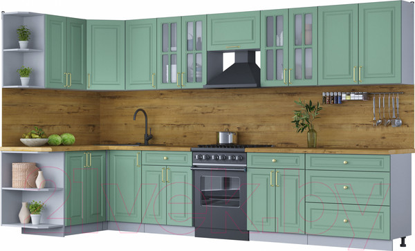 Изображение товара Кухонный гарнитур Интерлиния Мила Шато 1.5x3.6 левая (мята/мята/дуб бунратти)