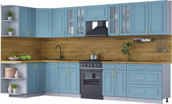 Изображение товара Кухонный гарнитур Интерлиния Мила Шато 1.5x3.6 левая (океан/океан/дуб бунратти)