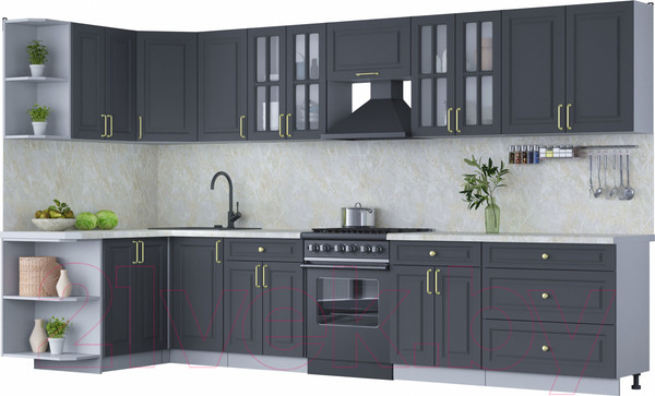 Изображение товара Кухонный гарнитур Интерлиния Мила Шато 1.5x3.6 левая (пепел/пепел/опал светлый)