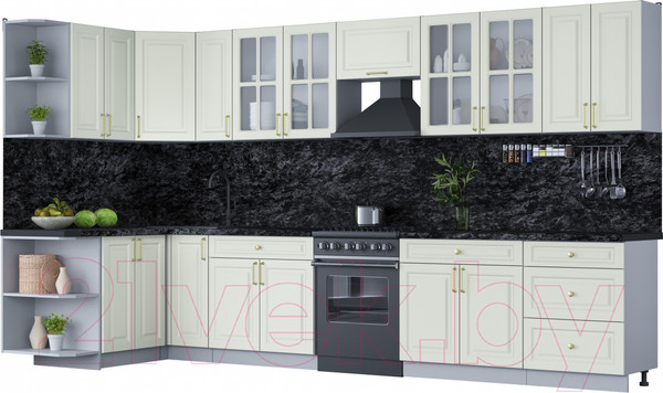 Изображение товара Кухонный гарнитур Интерлиния Мила Шато 1.5x3.7 левая (белый/белый/кастилло темный)