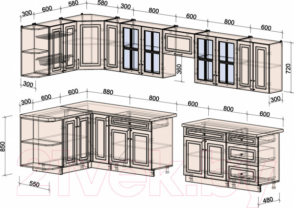 Изображение товара Кухонный гарнитур Интерлиния Мила Шато 1.5x3.7 левая (белый/белый/кастилло темный)