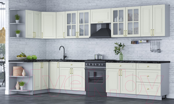 Изображение товара Кухонный гарнитур Интерлиния Мила Шато 1.5x3.7 левая (белый/белый/кастилло темный)