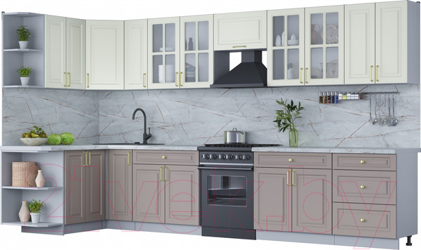 Изображение товара Кухонный гарнитур Интерлиния Мила Шато 1.5x3.7 левая (белый/луна/серый каспий)