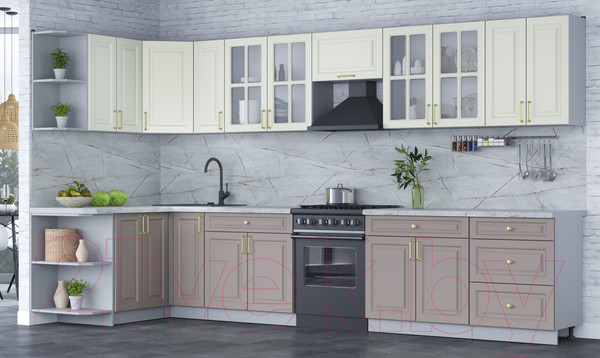 Изображение товара Кухонный гарнитур Интерлиния Мила Шато 1.5x3.7 левая (белый/луна/серый каспий)