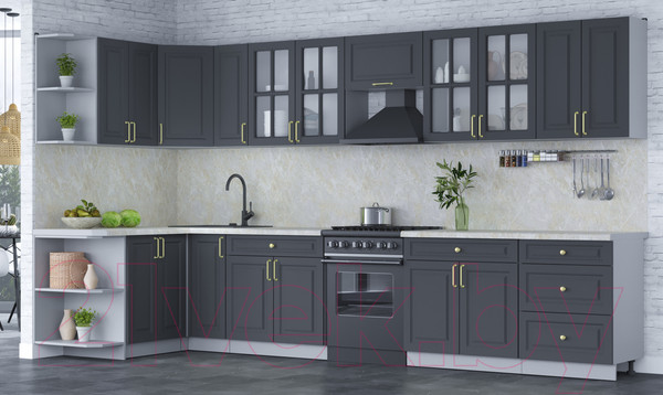 Изображение товара Кухонный гарнитур Интерлиния Мила Шато 1.5x3.7 левая (пепел/пепел/опал светлый)