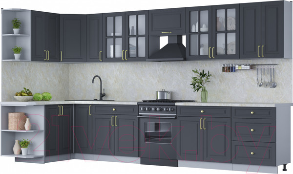 Изображение товара Кухонный гарнитур Интерлиния Мила Шато 1.5x3.7 левая (пепел/пепел/опал светлый)