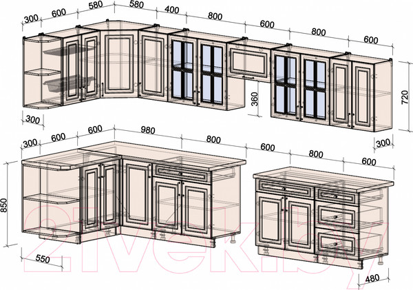 Изображение товара Кухонный гарнитур Интерлиния Мила Шато 1.5x3.8 левая (белый/белый/кастилло темный)