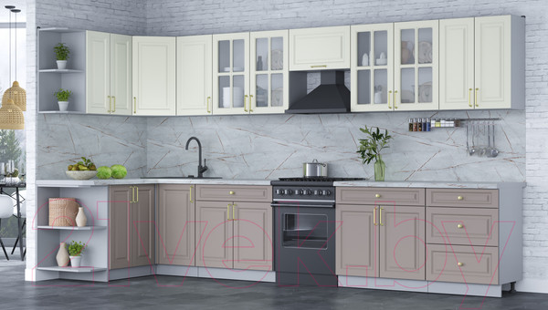 Изображение товара Кухонный гарнитур Интерлиния Мила Шато 1.5x3.8 левая (белый/луна/серый каспий)