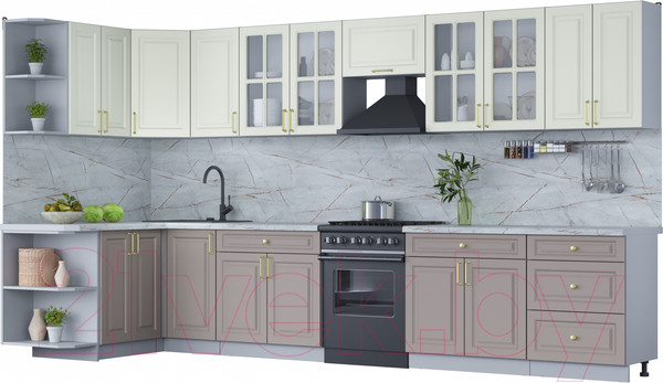 Изображение товара Кухонный гарнитур Интерлиния Мила Шато 1.5x3.8 левая (белый/луна/серый каспий)